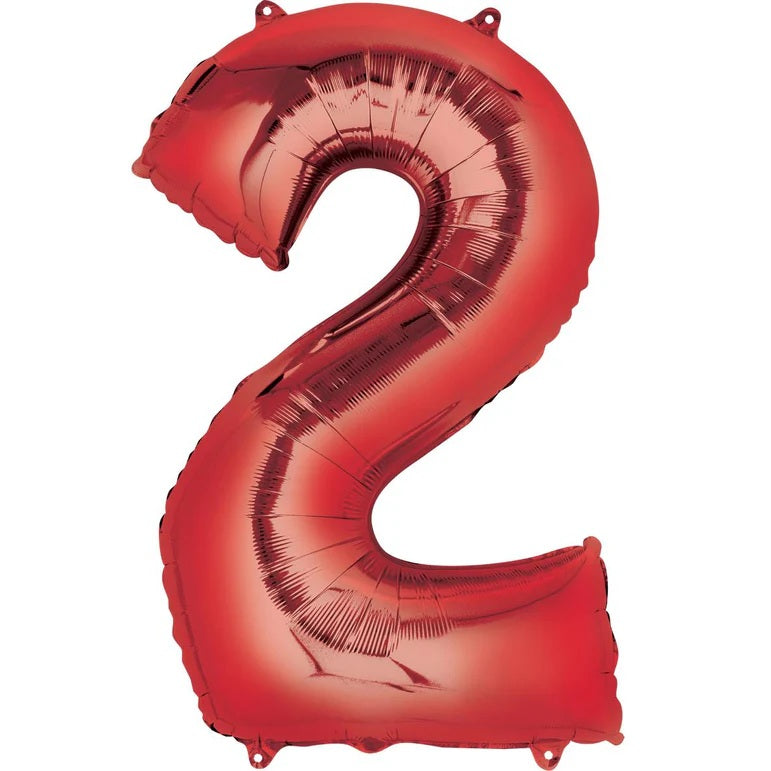 Two Red Number Foil Balloon - Helium Filled with String