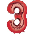 Three Red Number Foil Balloon - Helium Filled with String