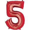 Five Red Number Foil Balloon - Helium Filled with String