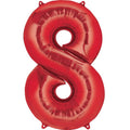 Eight Red Number Foil Balloon - Helium Filled with String