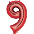 Nine Red Number Foil Balloon - Helium Filled with String