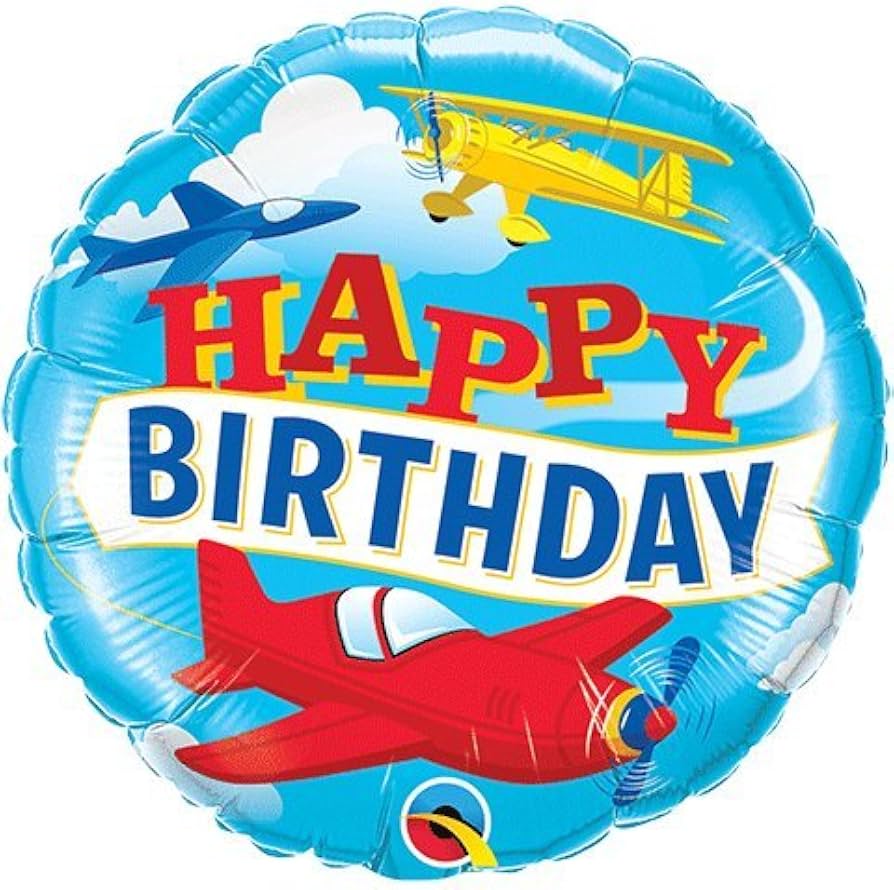 18C RED VINTAGE AIRPLANE BIRTHDAY FOIL BALLOON - Helium Filled