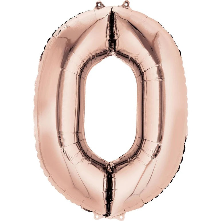 Zero RoseGold Number Foil Balloon - Helium Filled with String