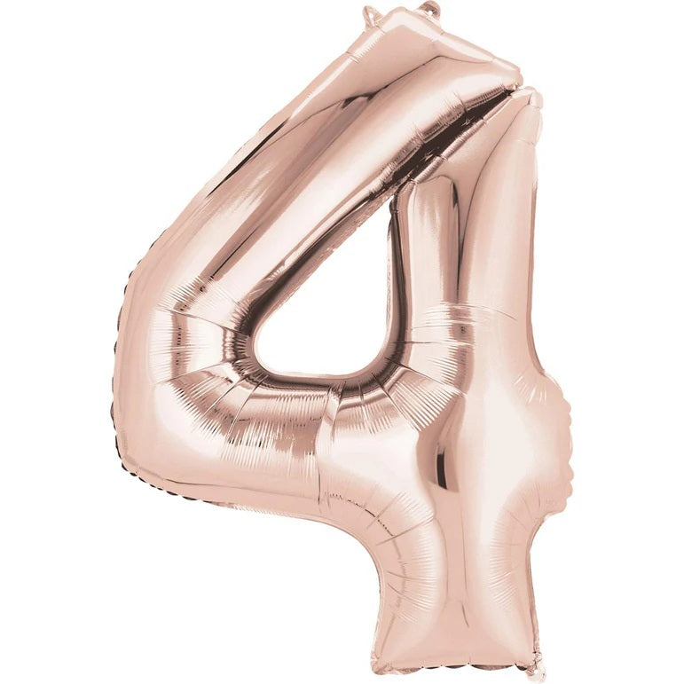 Four RoseGold Number Foil Balloon - Helium Filled with String