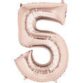 Five RoseGold Number Foil Balloon - Helium Filled with String