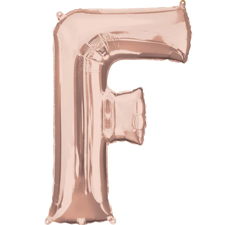 F RoseGold Letter Foil Balloon - Helium Filled with String