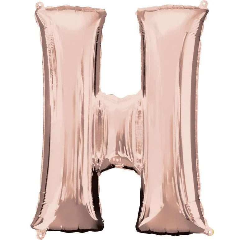 H RoseGold Letter Foil Balloon - Helium Filled with String