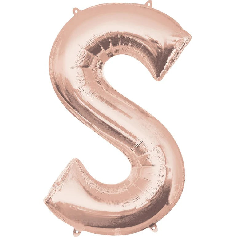 S RoseGold Letter Foil Balloon - Helium Filled with String