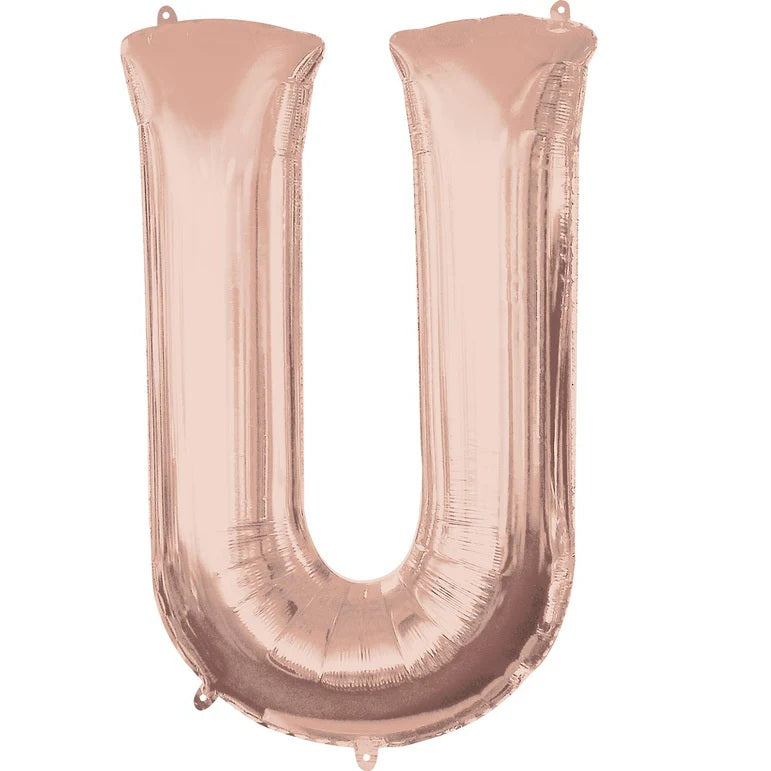 U RoseGold Letter Foil Balloon - Helium Filled with String