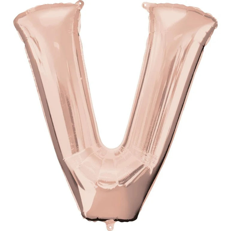 V RoseGold Letter Foil Balloon - Helium Filled with String