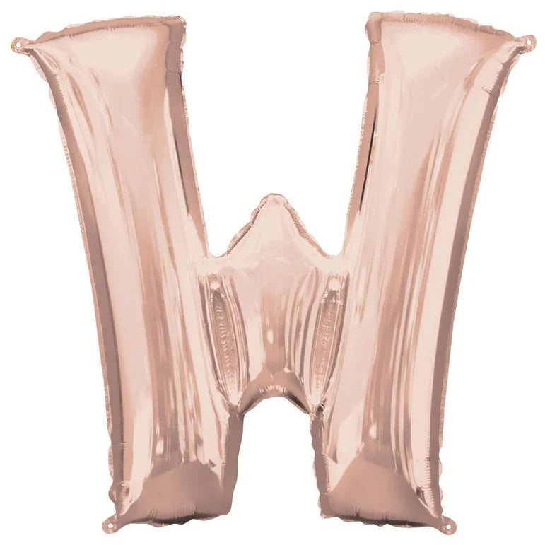 W RoseGold Letter Foil Balloon - Helium Filled with String