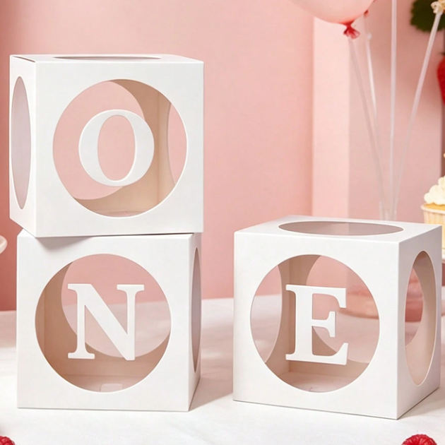 White ONE Letter Balloon Box (Baby 1st Birthday Decoration) (inside Balloons Included)