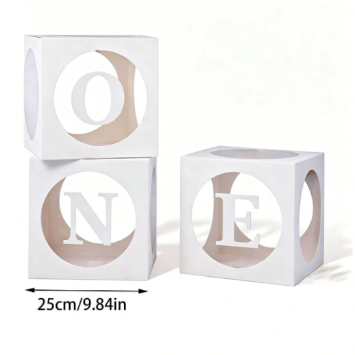 White ONE Letter Balloon Box (Baby 1st Birthday Decoration) (inside Balloons Included)