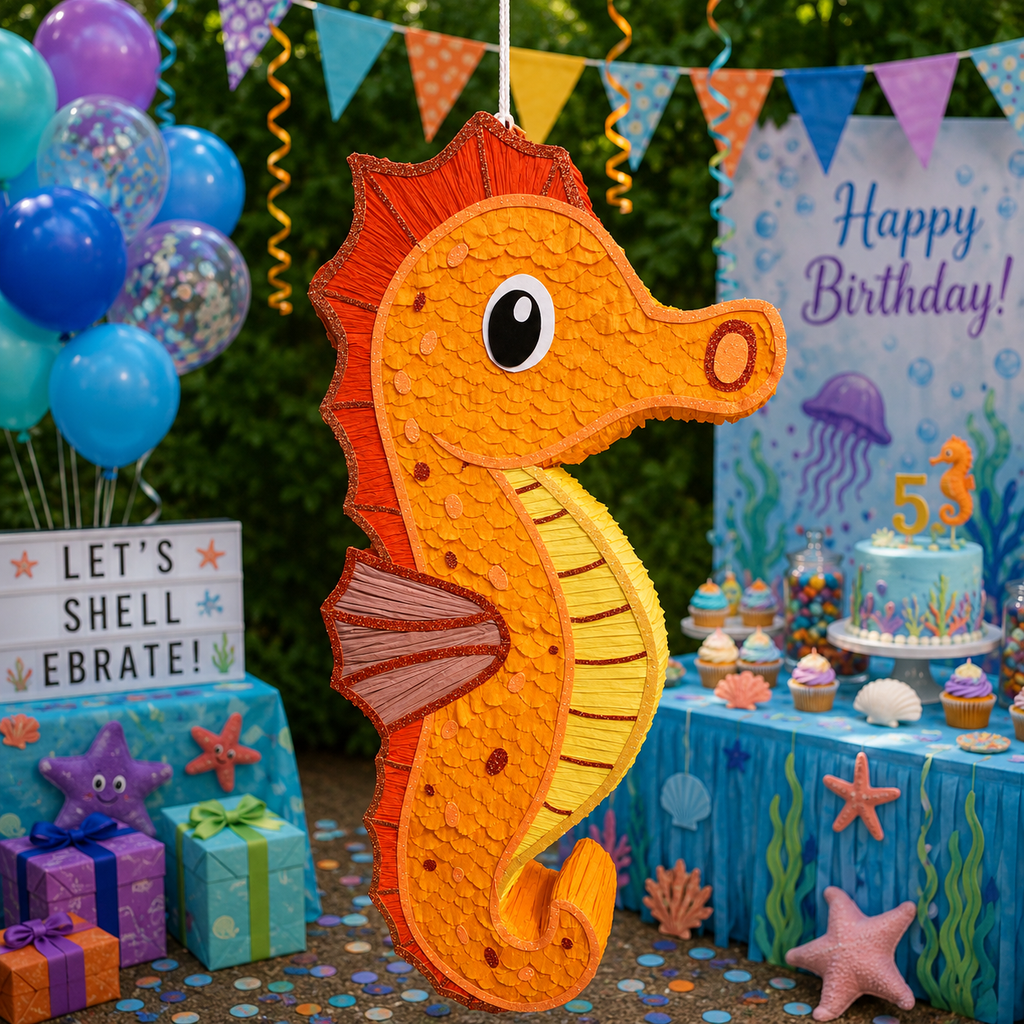 SEA HORSE ORANGE PIÑATA PRE-ORDER | 3 Days Production | FREE Stick Included!