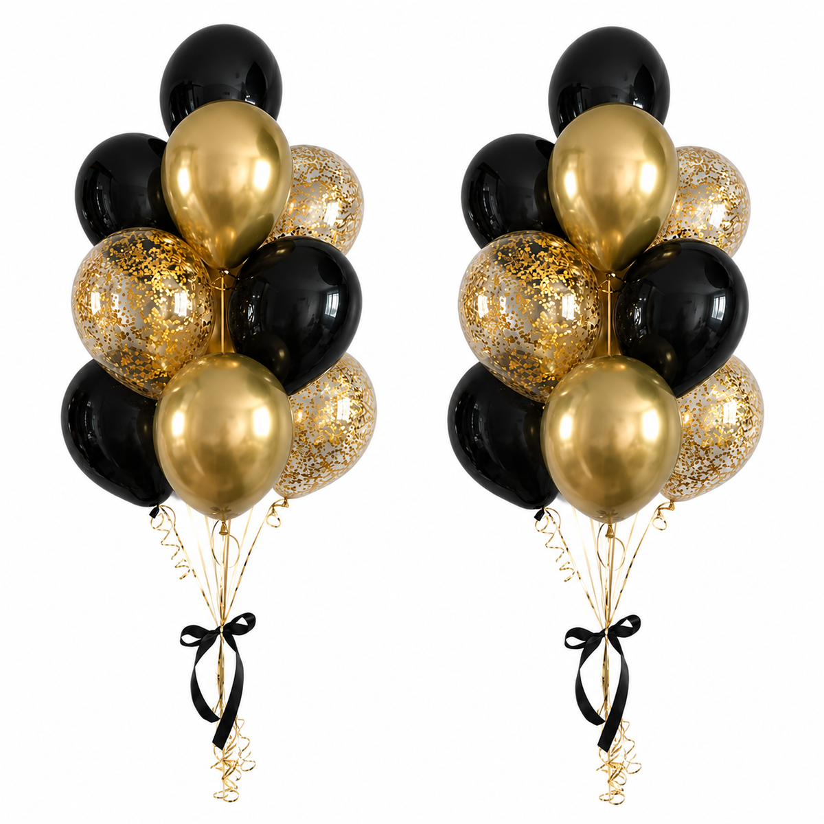 Party Glam Chrome Gold, Black & Confetti Latex Balloon Bouquet Set