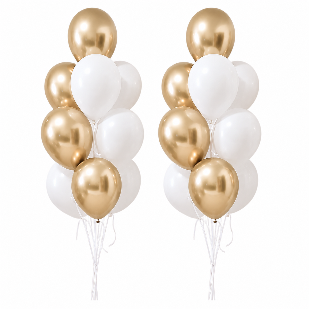 Glitzy Chrome Gold & White Latex Balloon Bouquet Set - 20count