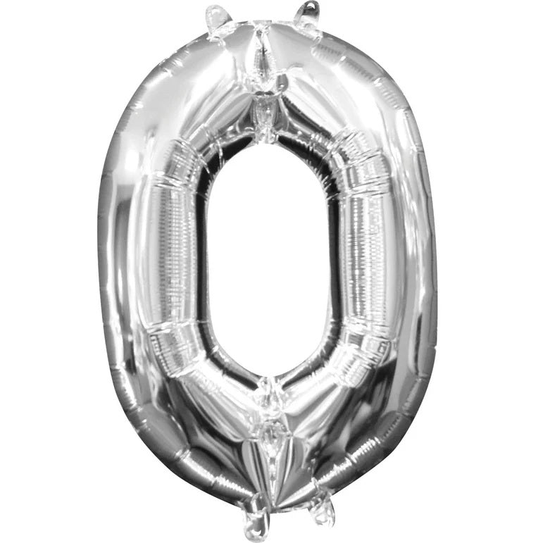 Zero Silver Number Foil Balloon - Helium Filled with String