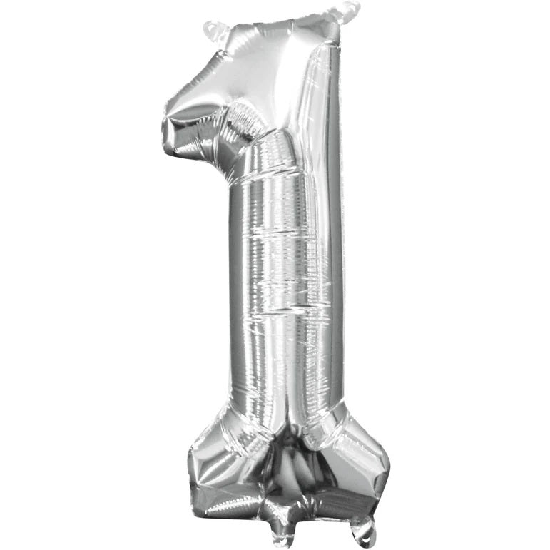 One Silver Number Foil Balloon - Helium Filled with String