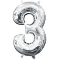 Three Silver Number Foil Balloon - Helium Filled with String