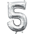 Five Silver Number Foil Balloon - Helium Filled with String