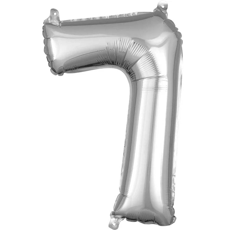 Seven Silver Number Foil Balloon - Helium Filled with String