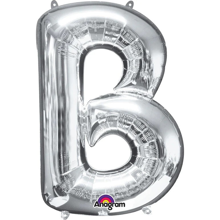 B Silver Letter Foil Balloon - Helium Filled with String