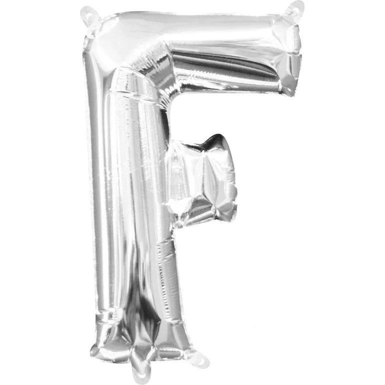 F Silver Letter Foil Balloon - Helium Filled with String