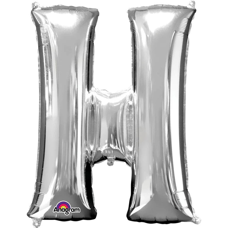 H Silver Letter Foil Balloon - Helium Filled with String