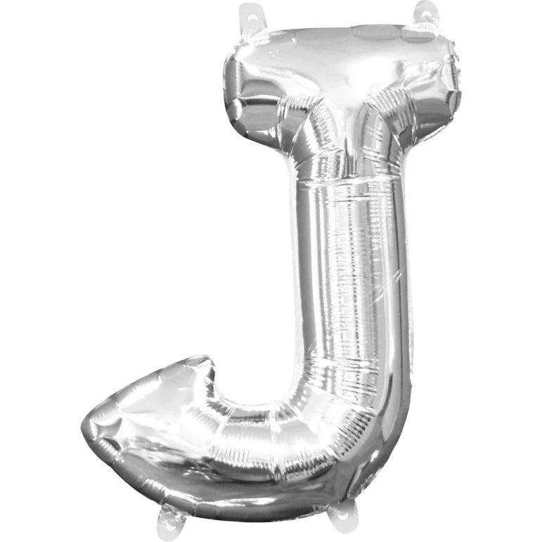 J Silver Letter Foil Balloon - Helium Filled with String