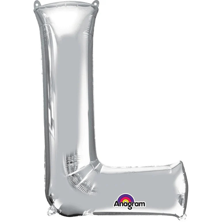 L Silver Letter Foil Balloon - Helium Filled with String