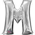 M Silver Letter Foil Balloon - Helium Filled with String