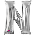 N Silver Letter Foil Balloon - Helium Filled with String