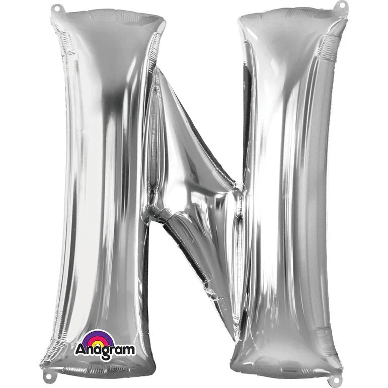 N Silver Letter Foil Balloon - Helium Filled with String