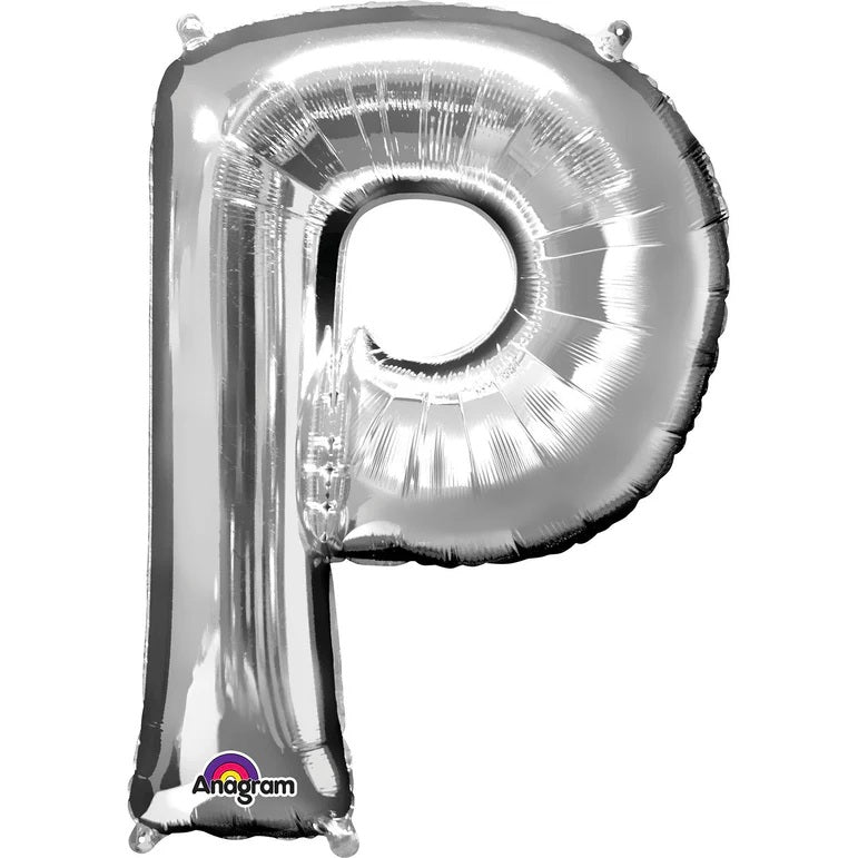 P Silver Letter Foil Balloon - Helium Filled with String