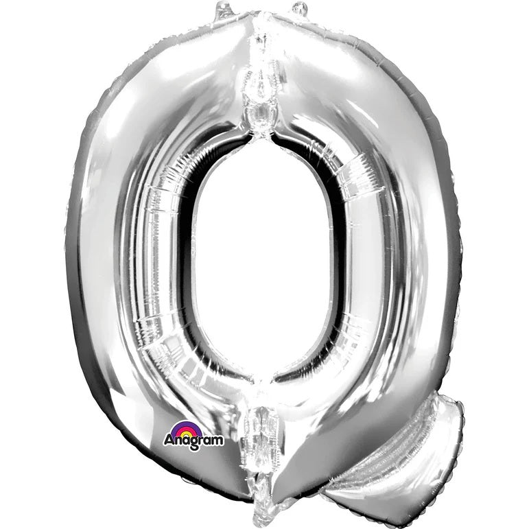 Q Silver Letter Foil Balloon - Helium Filled with String
