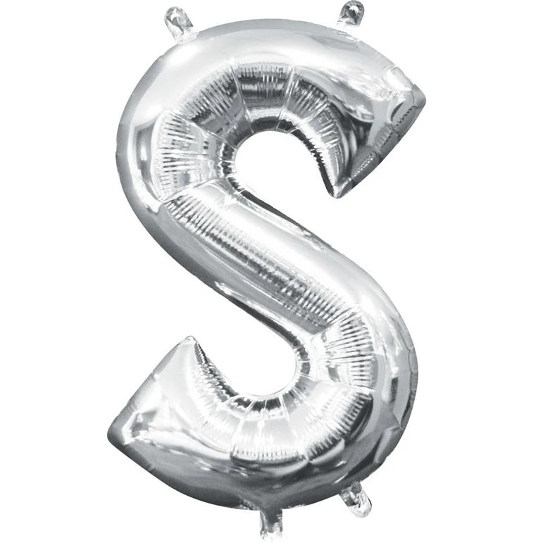 S Silver Letter Foil Balloon - Helium Filled with String