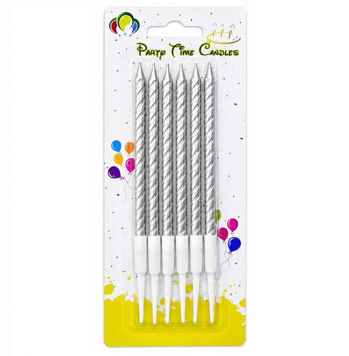 Silver Swirl Design Single Party Candles - 6pcs