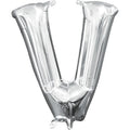 V Silver Letter Foil Balloon - Helium Filled with String