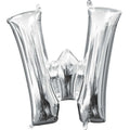 W Silver Letter Foil Balloon - Helium Filled with String
