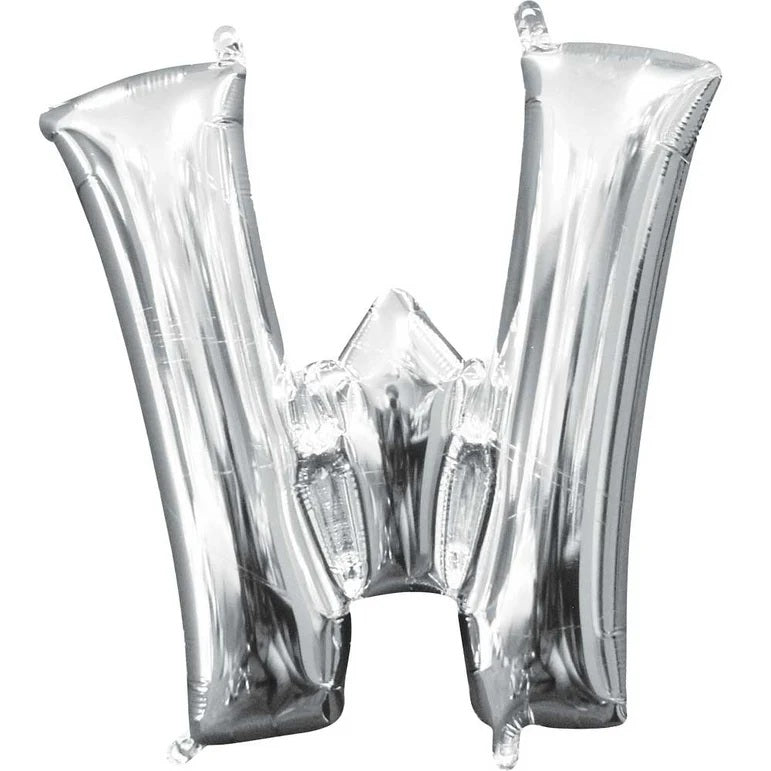 W Silver Letter Foil Balloon - Helium Filled with String