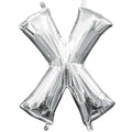 X Silver Letter Foil Balloon - Helium Filled with String