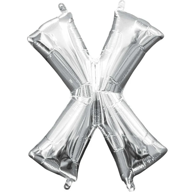 X Silver Letter Foil Balloon - Helium Filled with String