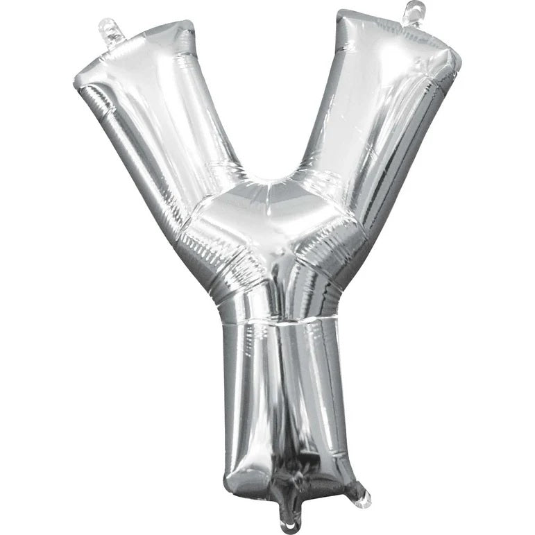 Y Silver Letter Foil Balloon - Helium Filled with String