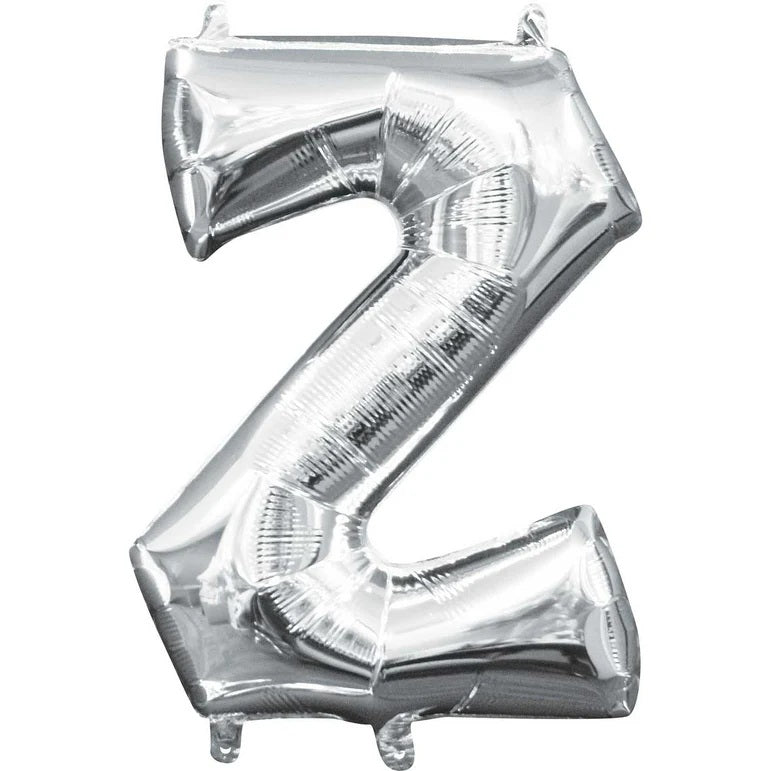 Z Silver Letter Foil Balloon - Helium Filled with String