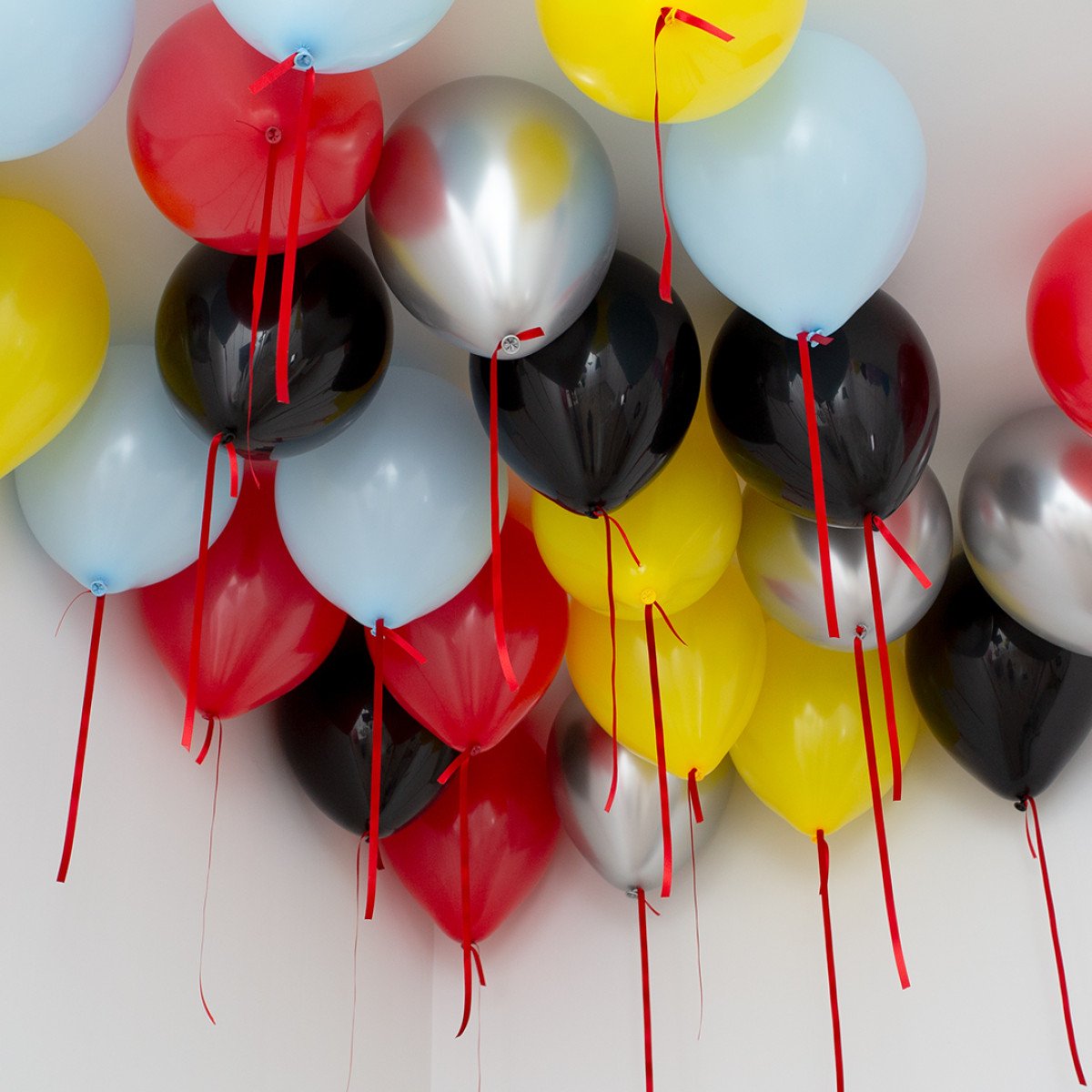 SuperHero Chrome Silver, Onyx Black, Yellow Red, & PaleBlue Party Helium Balloons
