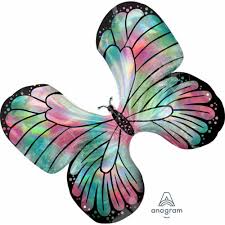 SS TEAL PINK BUTTERFLY HOLOGRAPHIC FOIL BALLOON - HELIUM Filled
