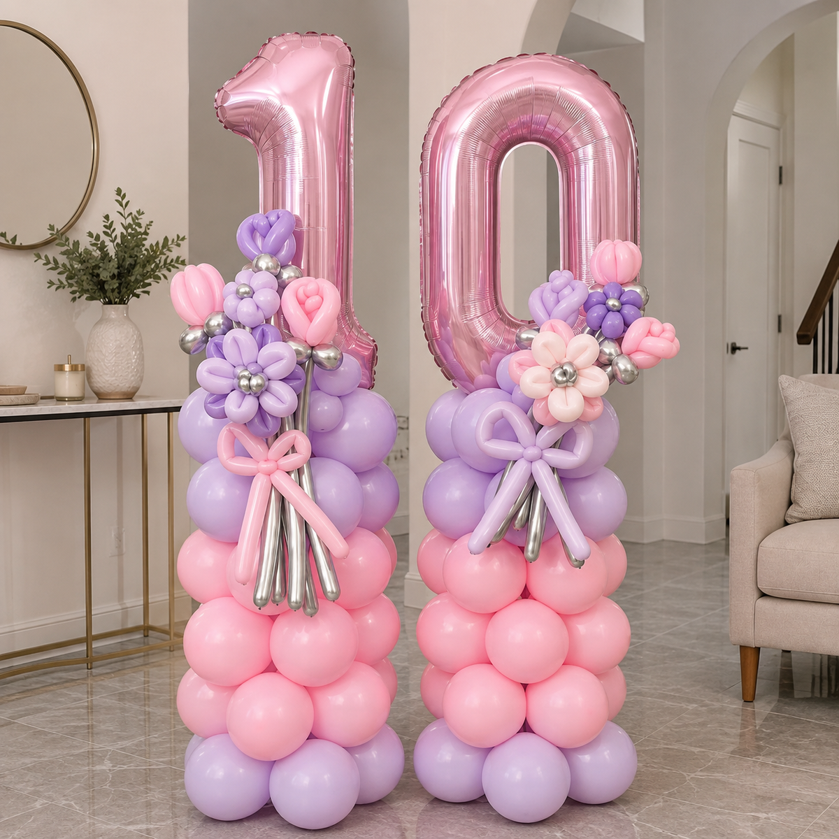 Any Two Number Princess Flower Standard Balloon Pillar Standee