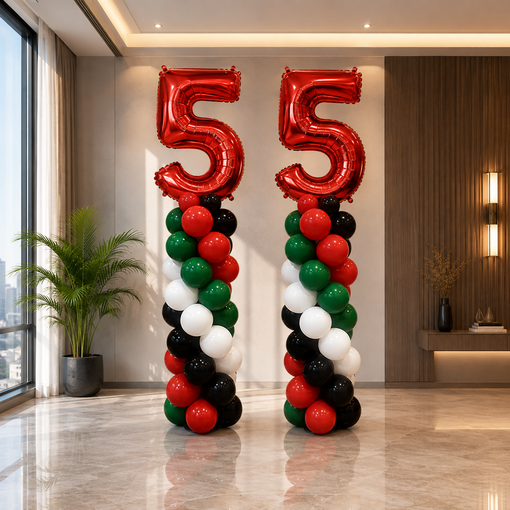 UAE National Day Balloon Pillar with Single 34inches Number Foil Latex as topper