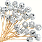 Silver Disco Ball Cake Decorations  Fruit Pick, Cocktail and Cake Decor - 10pcs