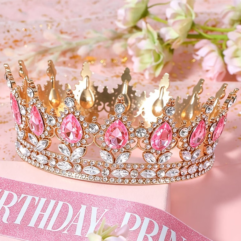 Fashion Luxury Rhinestone PINK Crown/Tiara